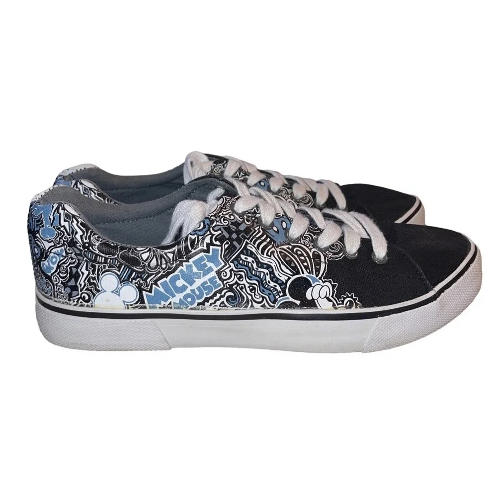 Disney Parks Men's Black Canvas Mickey Mouse Graffiti Print Sneakers Shoes Sz 7
